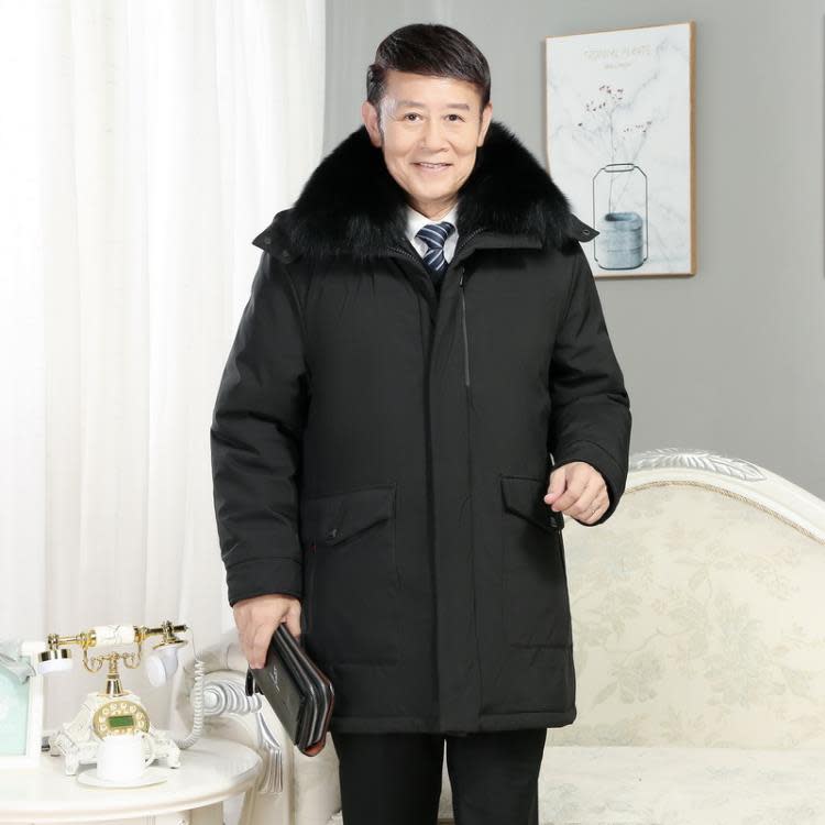 羽絨外套 2023服男加厚中老年人爸爸冬季外套男中長款可拆內膽爺爺冬裝-細節圖3