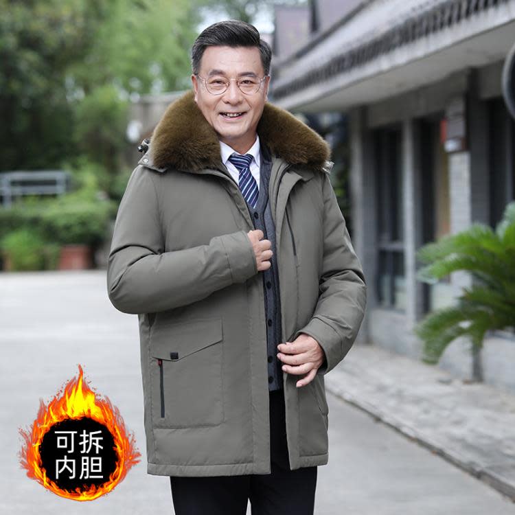 羽絨外套 2023服男加厚中老年人爸爸冬季外套男中長款可拆內膽爺爺冬裝-細節圖8