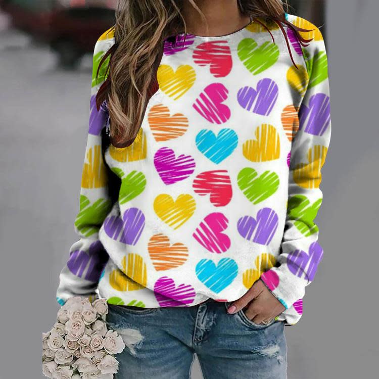 衛衣 2023春夏季女裝愛心印花寬松圓領長袖-細節圖2
