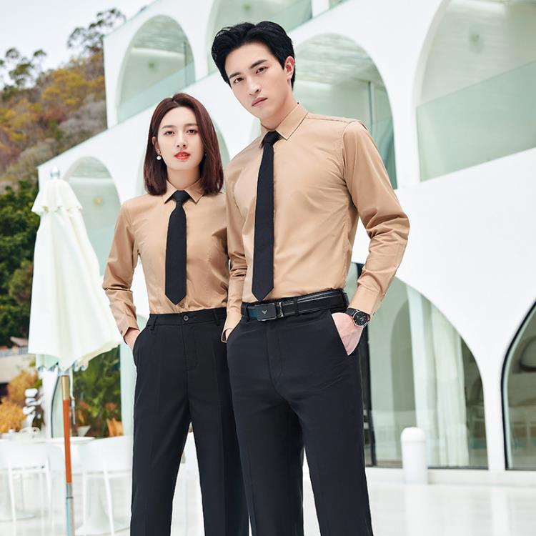 高棉男女職業襯衫長袖4S店銀行商務工作服白襯衣正裝工裝刺繡LOGO-細節圖4