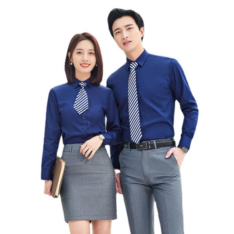 高棉男女職業襯衫長袖4S店銀行商務工作服白襯衣正裝工裝刺繡LOGO-細節圖5