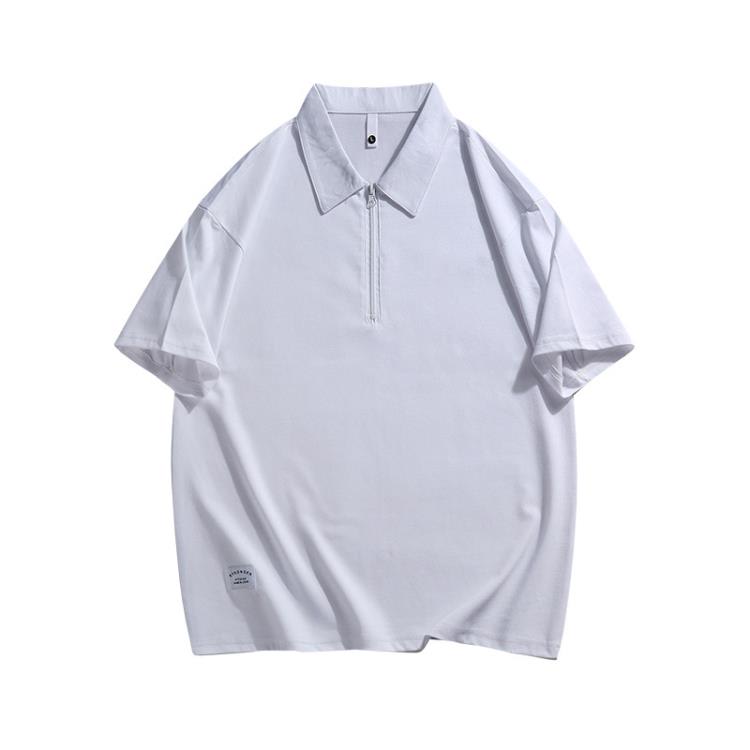 鯤海鵬云男裝休閒polo衫男短袖美式高街純色半拉鍊日系男士翻領t-細節圖5