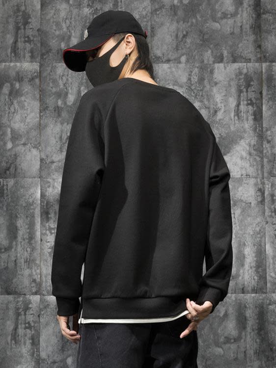 衛衣 潮牌假二件男寬松加肥加大碼胖子春季新款圓領運動上衣潮加絨-細節圖4