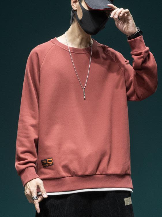 衛衣 潮牌假二件男寬松加肥加大碼胖子春季新款圓領運動上衣潮加絨-細節圖7