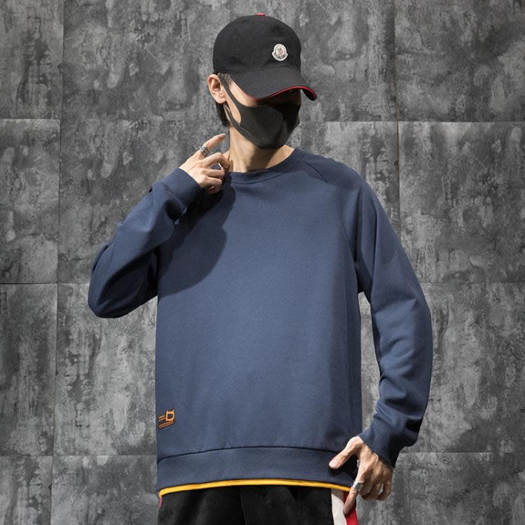 衛衣 潮牌假二件男寬松加肥加大碼胖子春季新款圓領運動上衣潮加絨-細節圖8