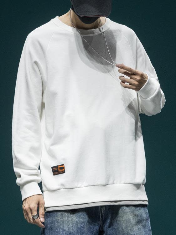 衛衣 潮牌假二件男寬松加肥加大碼胖子春季新款圓領運動上衣潮加絨-細節圖9