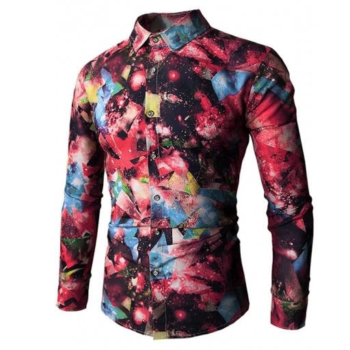 2023春秋新款男士正韓肩膀下擺潑墨印花3D長袖襯衫批髮-細節圖3