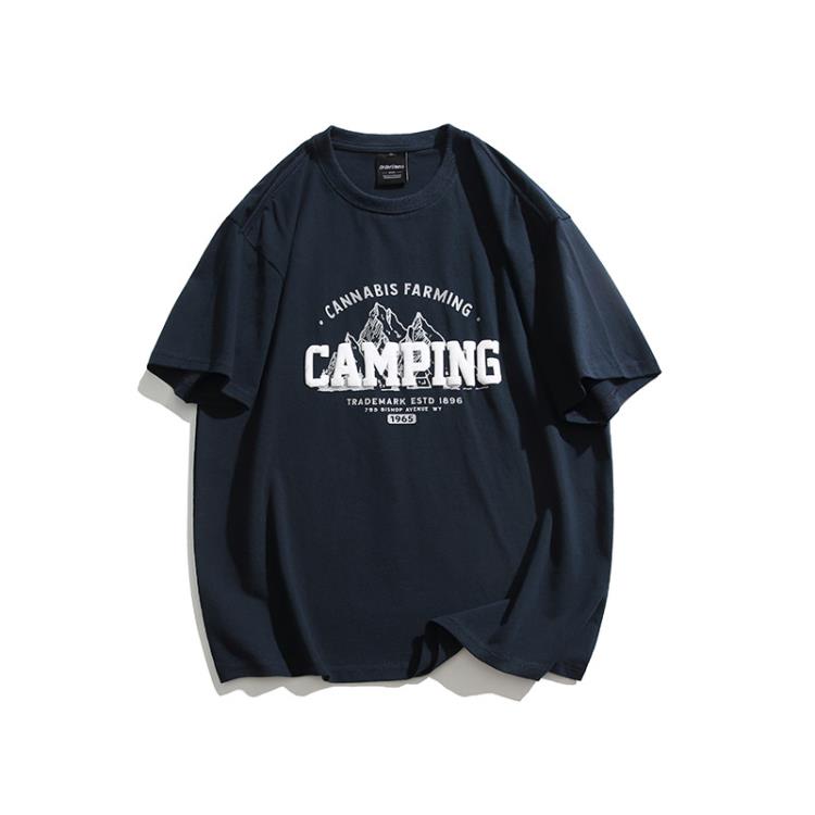 北界男裝 美式潮牌2023夏季新款字母印花短袖體恤寬松圓領半袖T恤-細節圖4