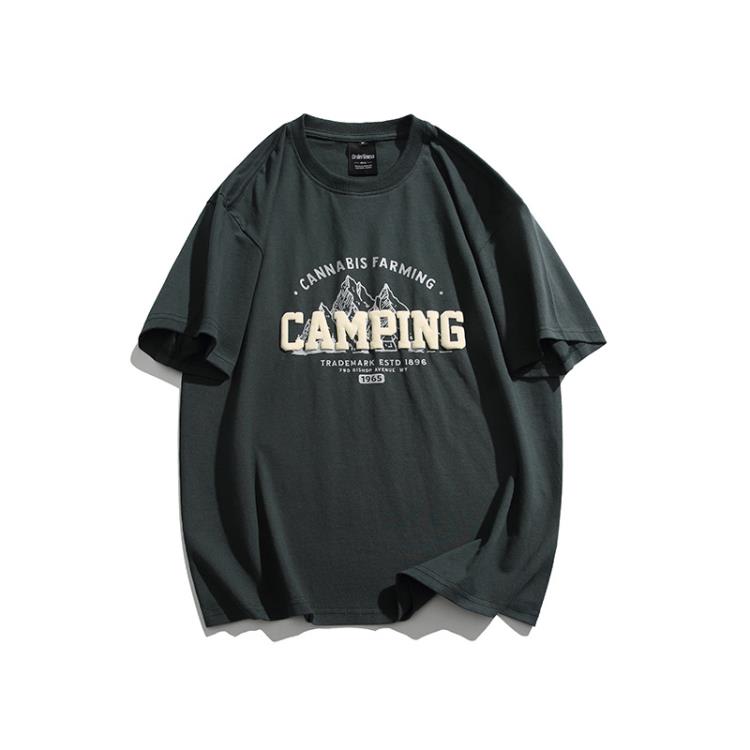 北界男裝 美式潮牌2023夏季新款字母印花短袖體恤寬松圓領半袖T恤-細節圖5