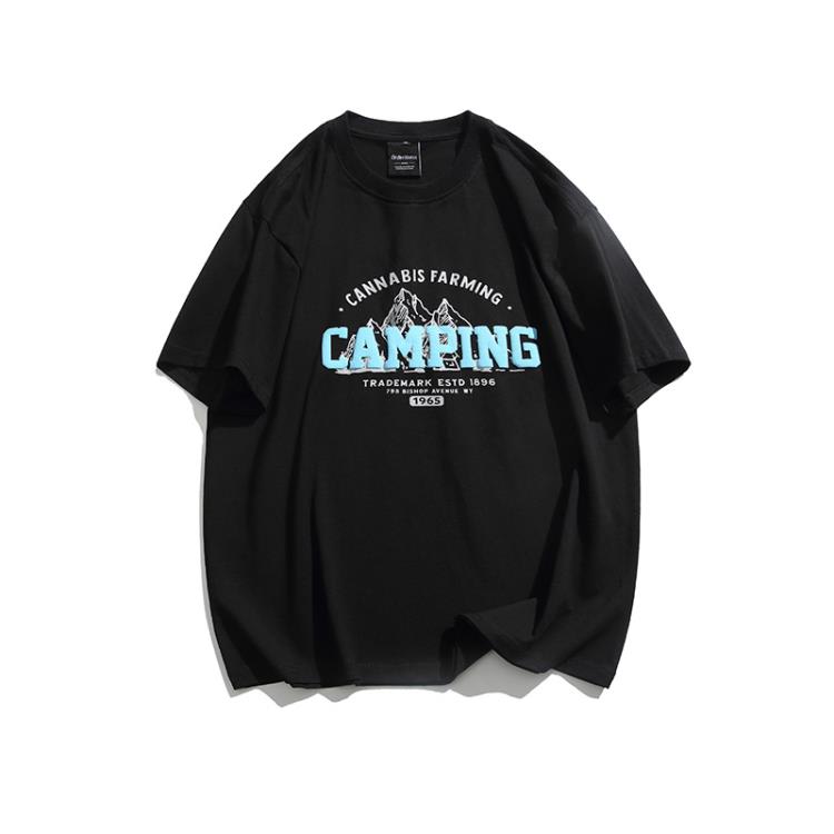 北界男裝 美式潮牌2023夏季新款字母印花短袖體恤寬松圓領半袖T恤-細節圖6