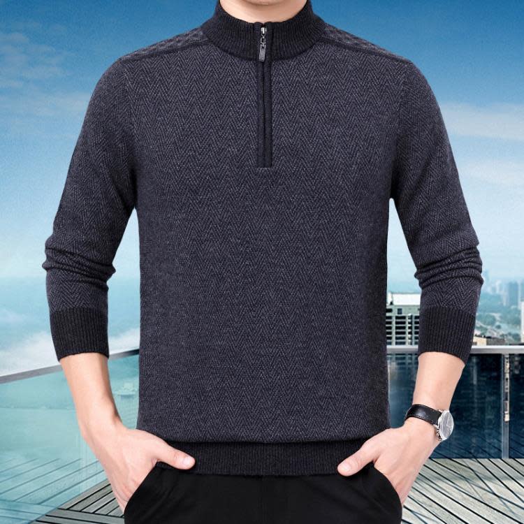 品牌秋冬季新款男時尚百搭拉鍊領針織羊毛衫商務男士簡約開衫-細節圖2