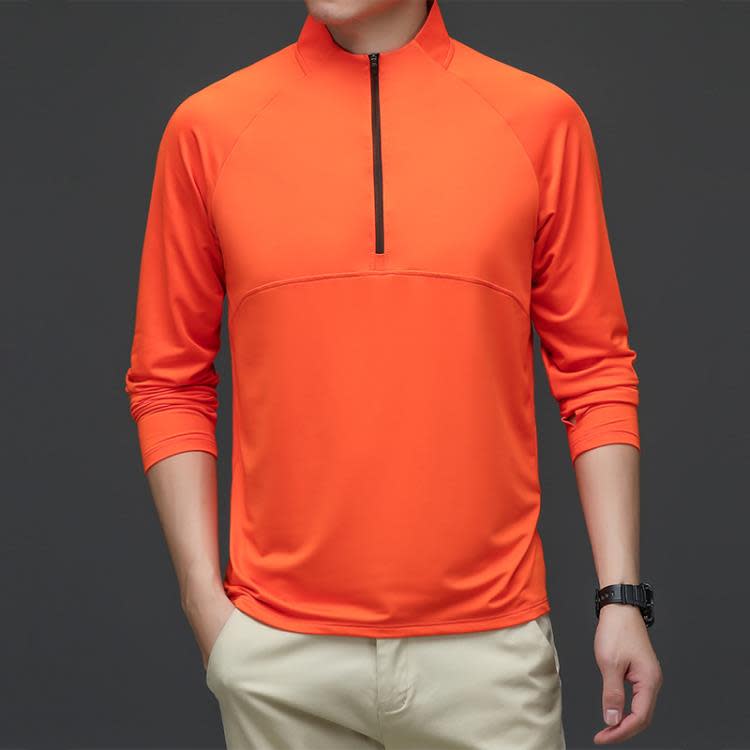 長袖T恤 春夏季商務運動立領POLO衫男薄款健身冰絲彈力t恤男士拉鍊-細節圖7