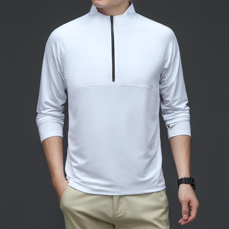 長袖T恤 春夏季商務運動立領POLO衫男薄款健身冰絲彈力t恤男士拉鍊-細節圖8