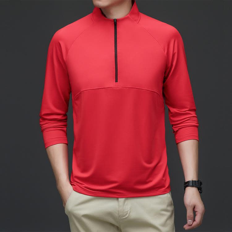 長袖T恤 春夏季商務運動立領POLO衫男薄款健身冰絲彈力t恤男士拉鍊-細節圖9