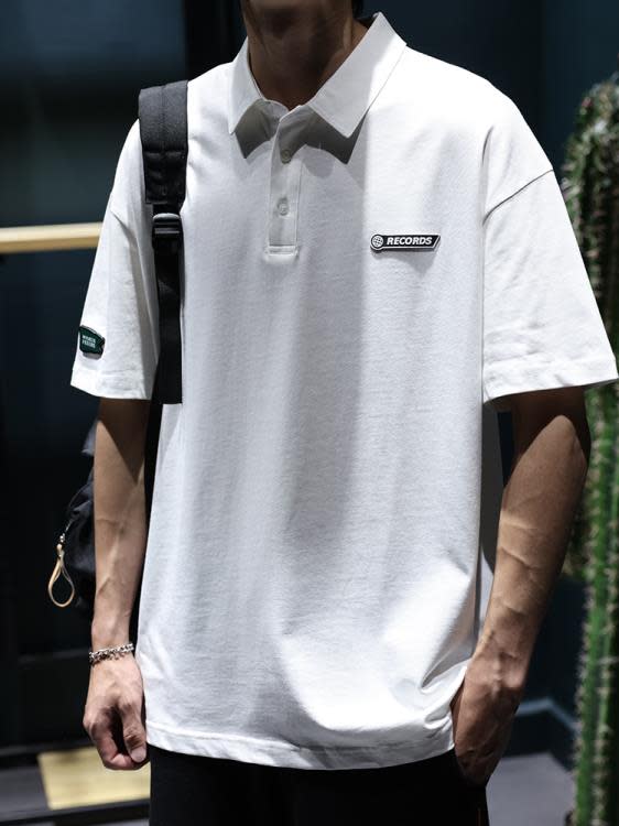 短袖T恤 高端簡約polo衫男士t恤寬松大碼夏季翻領半袖潮流保羅衫體恤-細節圖3