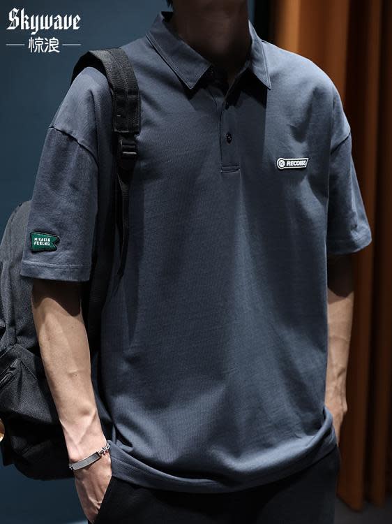 短袖T恤 高端簡約polo衫男士t恤寬松大碼夏季翻領半袖潮流保羅衫體恤-細節圖6