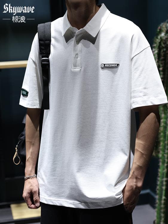 短袖T恤 高端簡約polo衫男士t恤寬松大碼夏季翻領半袖潮流保羅衫體恤-細節圖7
