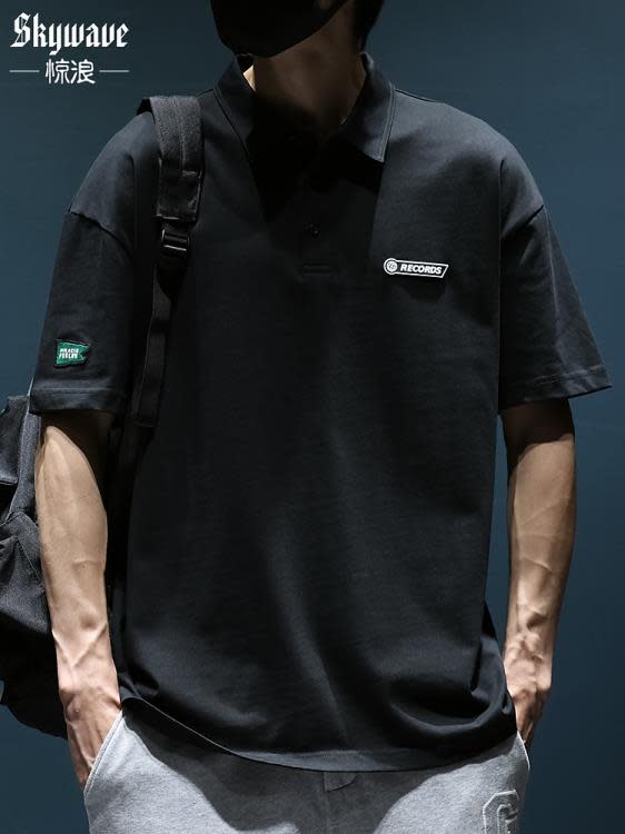 短袖T恤 高端簡約polo衫男士t恤寬松大碼夏季翻領半袖潮流保羅衫體恤-細節圖8