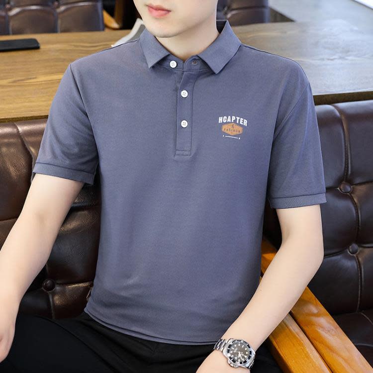 短袖T恤 夏季新款潮流刺繡Polo衫男休閒翻領青年潮男裝上衣寬松男-細節圖6