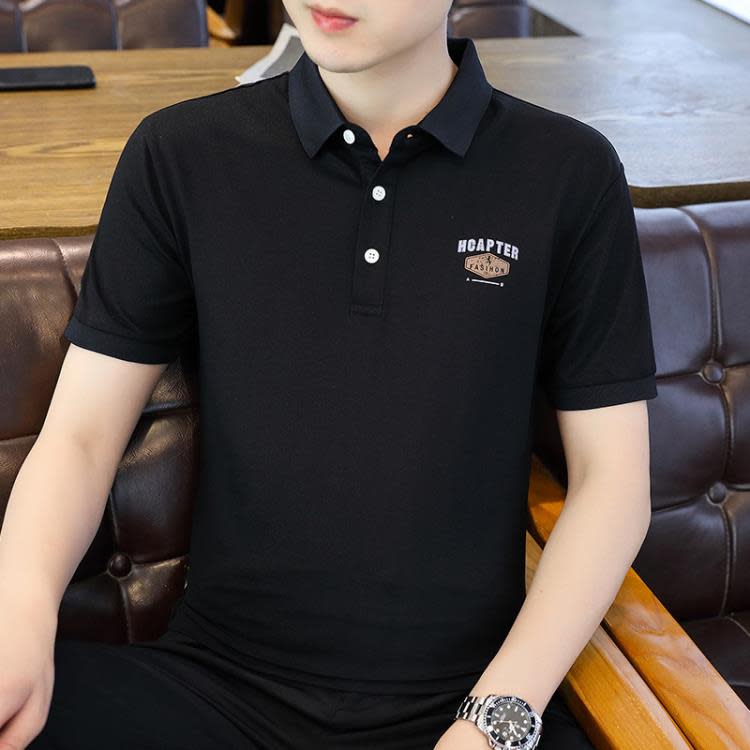 短袖T恤 夏季新款潮流刺繡Polo衫男休閒翻領青年潮男裝上衣寬松男-細節圖8