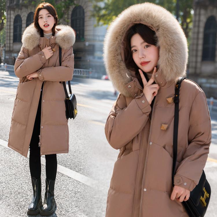 專柜品牌羽絨服冬季女款2023年新款紅色中長款過膝加厚派克外套-細節圖2
