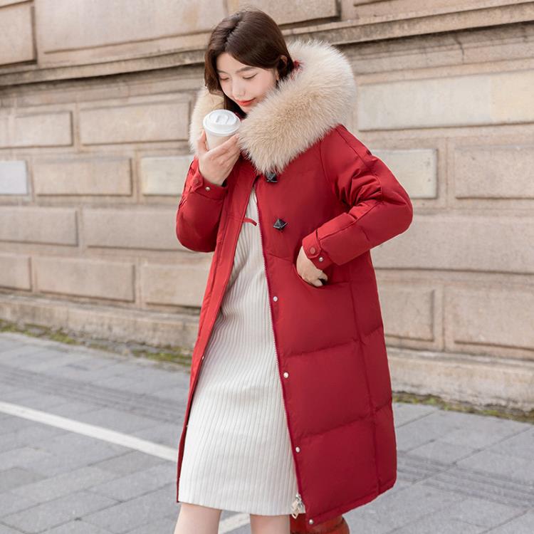 專柜品牌羽絨服冬季女款2023年新款紅色中長款過膝加厚派克外套-細節圖7