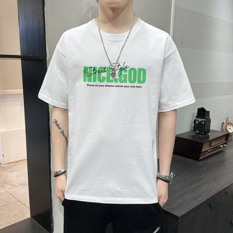 短袖T恤 純棉t恤男士夏季新款男裝衣服半袖潮流寬松香港T體恤大碼潮牌-細節圖3