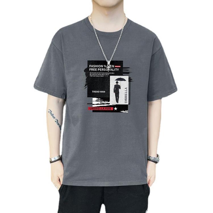 短袖T恤 純棉t恤男士夏季新款男裝衣服半袖潮流寬松香港T體恤大碼潮牌-細節圖5