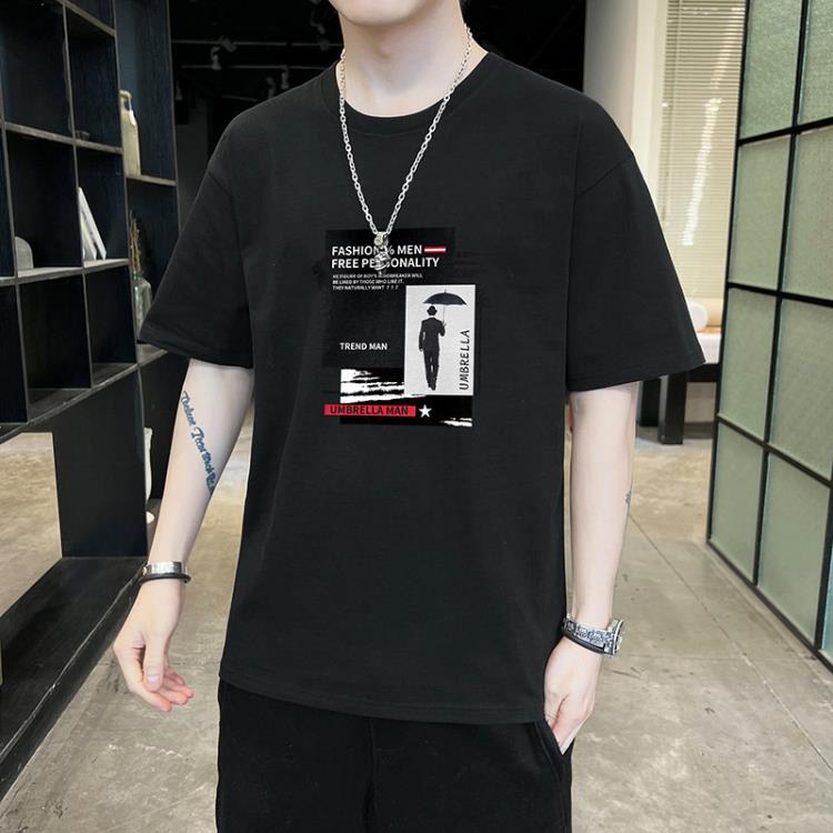 短袖T恤 純棉t恤男士夏季新款男裝衣服半袖潮流寬松香港T體恤大碼潮牌-細節圖6
