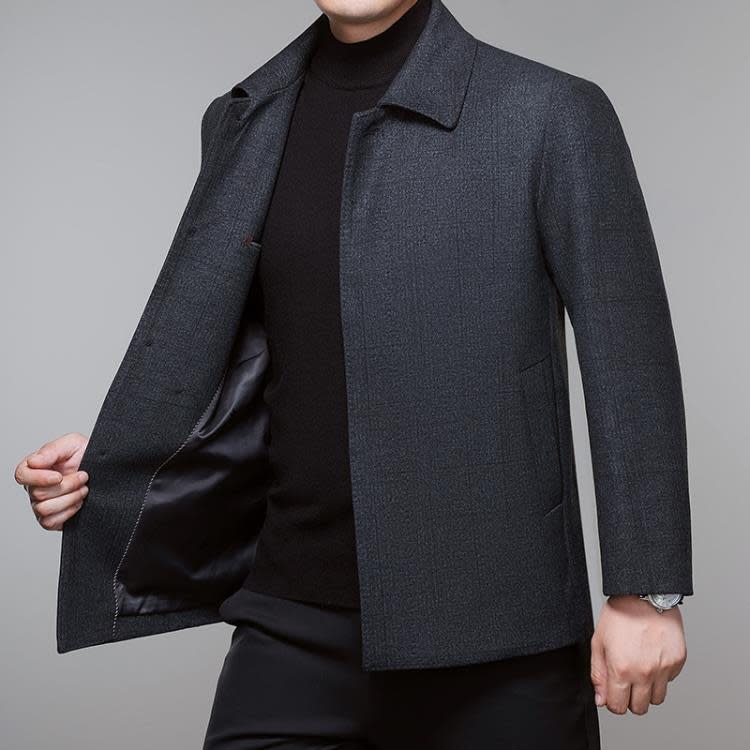 品牌2023年秋冬季新款男士翻領大衣中長款中年爸爸裝時尚商務外套-細節圖2