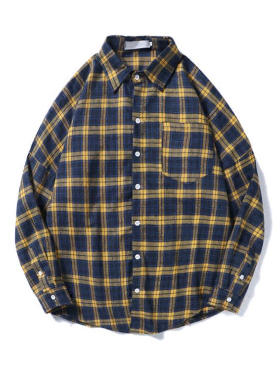 香港秋季格子襯衫男裝正韓情侶長袖襯衣寬松bf風ins學生寸衫外套-細節圖3