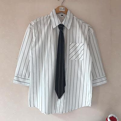 七分袖襯衫男正韓潮流寬松小領豎條紋襯衣短袖百搭ins帥氣寸衫-細節圖7