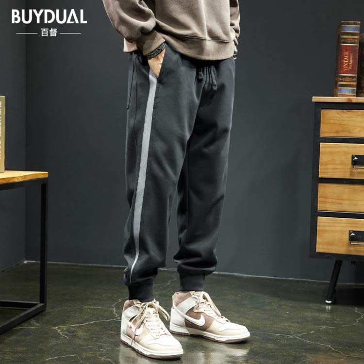 長褲 潮牌拼接休閒褲男春季寬松大碼收腿束腳潮流小腳哈倫運動衛褲-細節圖2