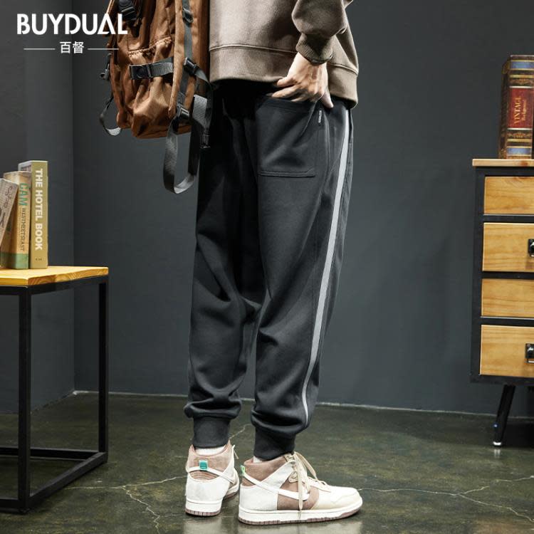 長褲 潮牌拼接休閒褲男春季寬松大碼收腿束腳潮流小腳哈倫運動衛褲-細節圖4