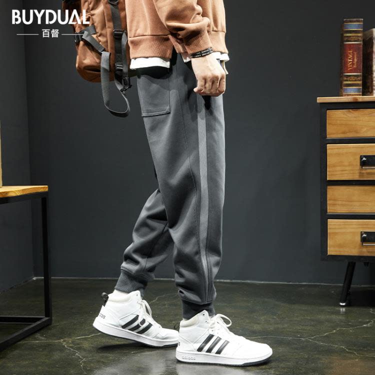 長褲 潮牌拼接休閒褲男春季寬松大碼收腿束腳潮流小腳哈倫運動衛褲-細節圖5