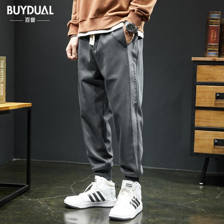 長褲 潮牌拼接休閒褲男春季寬松大碼收腿束腳潮流小腳哈倫運動衛褲-細節圖6