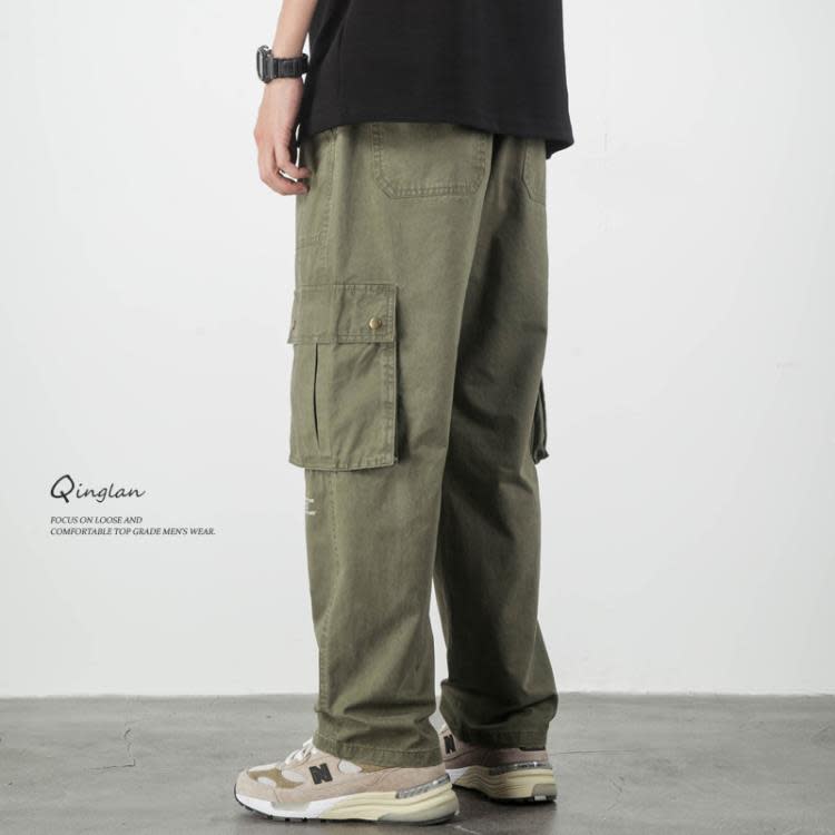 長褲 美式重磅純棉多口袋工裝褲子男夏季潮牌高街寬松直筒闊腿休閒-細節圖2