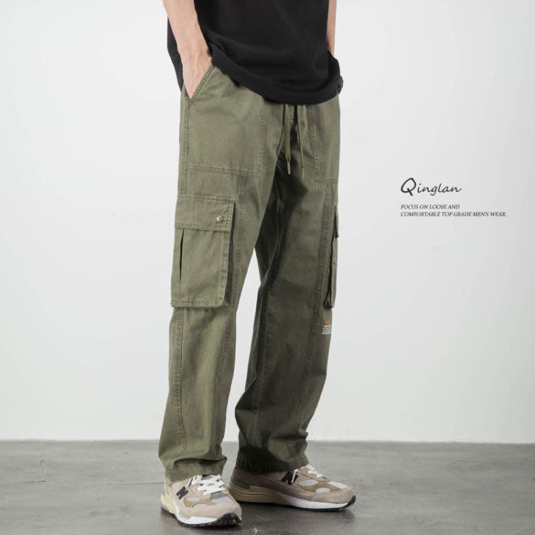 長褲 美式重磅純棉多口袋工裝褲子男夏季潮牌高街寬松直筒闊腿休閒-細節圖3