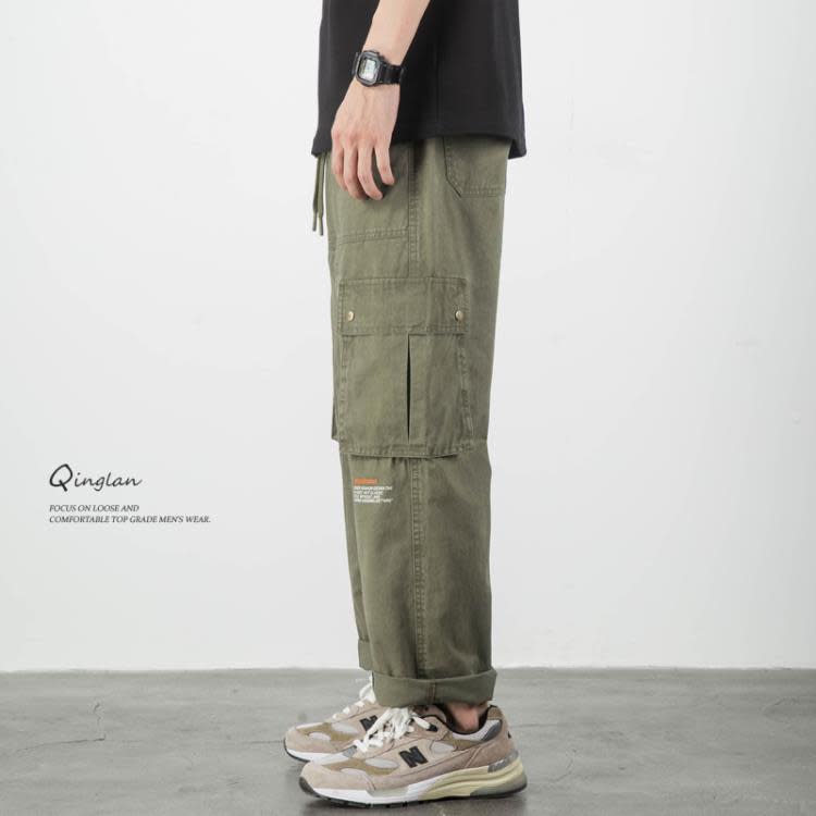 長褲 美式重磅純棉多口袋工裝褲子男夏季潮牌高街寬松直筒闊腿休閒-細節圖5