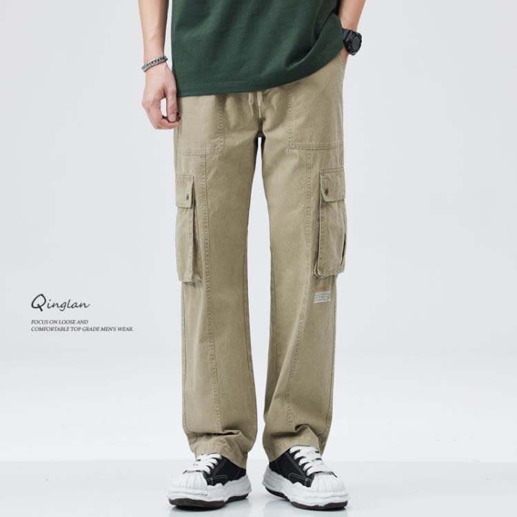 長褲 美式重磅純棉多口袋工裝褲子男夏季潮牌高街寬松直筒闊腿休閒-細節圖6