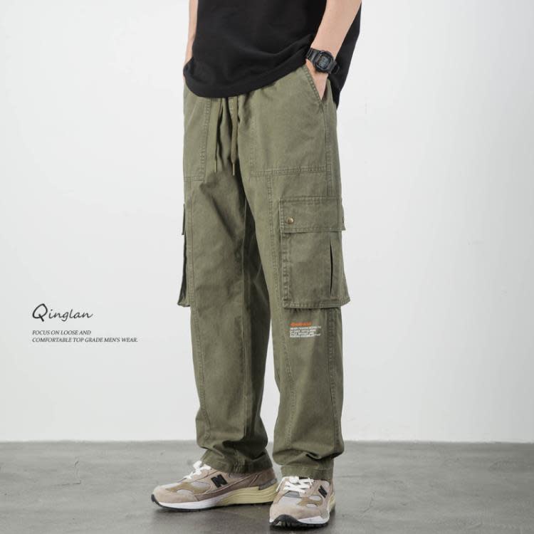 長褲 美式重磅純棉多口袋工裝褲子男夏季潮牌高街寬松直筒闊腿休閒-細節圖7
