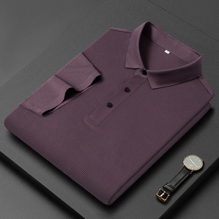 男裝休閒短袖t恤2023夏季新款中年男士無痕Polo衫T恤純色商務上衣-細節圖2