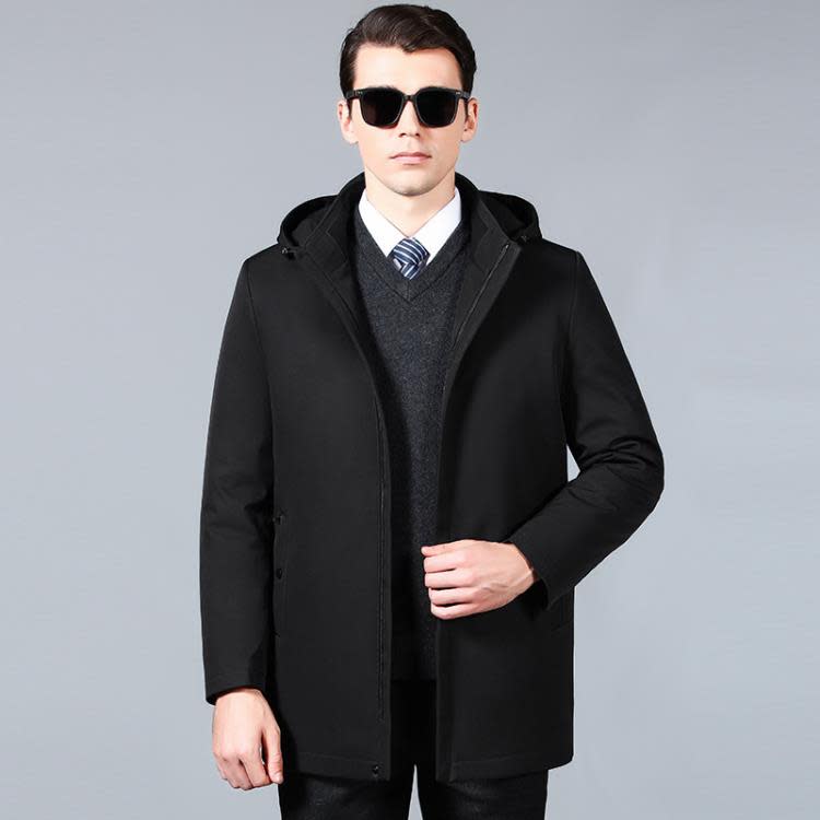 新款羽絨服中年男士冬季加厚爸爸冬裝連帽可脫卸內膽中長款外套男-細節圖2