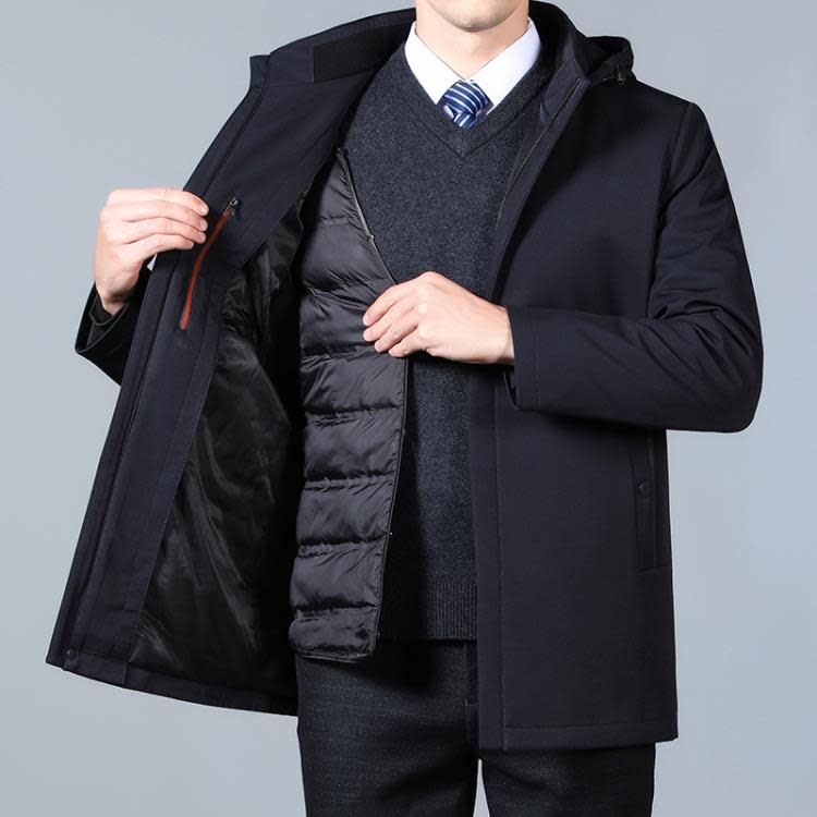 新款羽絨服中年男士冬季加厚爸爸冬裝連帽可脫卸內膽中長款外套男-細節圖4