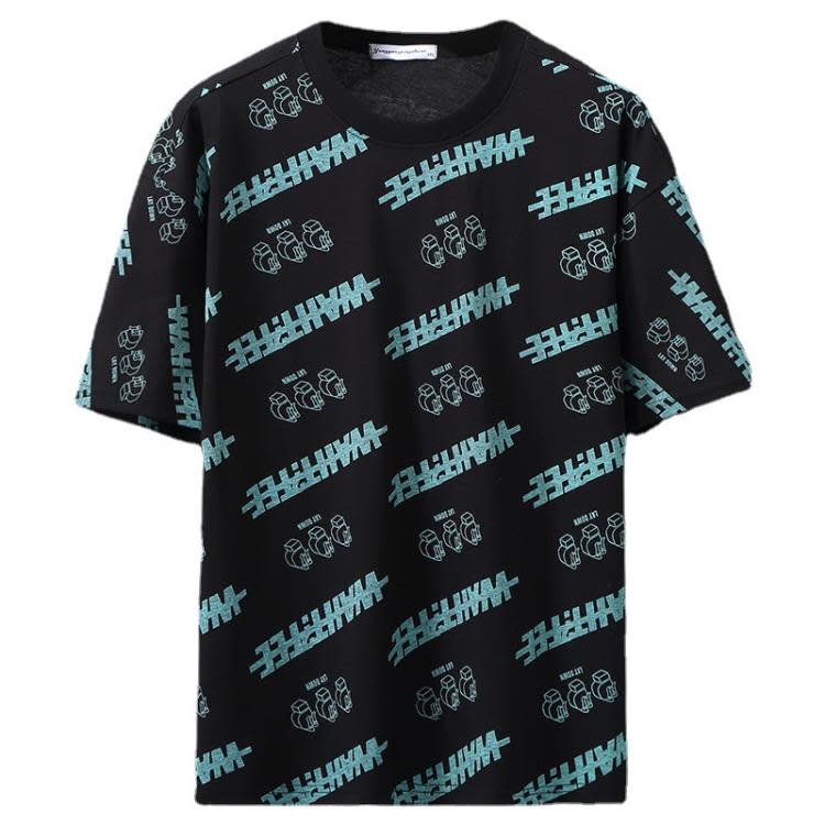 短袖T恤 潮牌胖子寬松上衣服男士加肥加大碼印花套頭胖佬休閒半袖-細節圖5