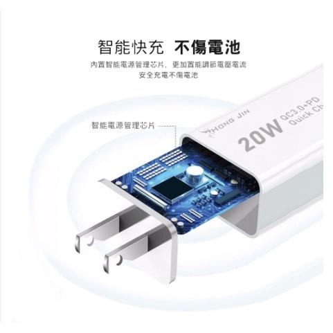 宏晉 HJ-C0124 PD+QC手機充電器 PD充電線+20W雙孔快充頭套組 支持PD20W快充 QC3.0閃電快充-細節圖5