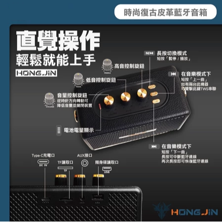 藍牙音箱 時尚復古皮革 藍牙5.3 多種播放模式 3.5mm 可串聯-細節圖9
