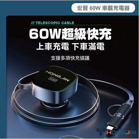 60W車充 二合一車用充電器 自帶快充線 車充 QC智慧分流 支援多設備 BSMI認證-細節圖5