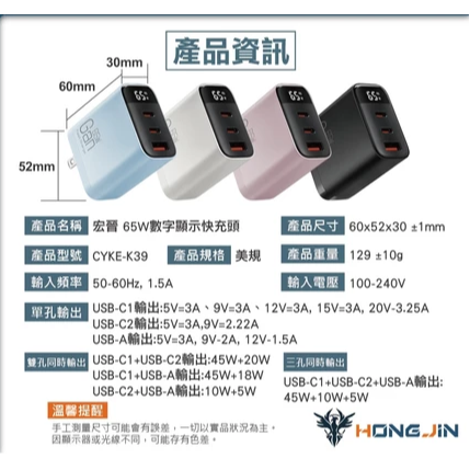 GaN 氮化鎵技術 65W數顯快充頭 高效快充 數字顯示 三孔同充 急速充電-細節圖10