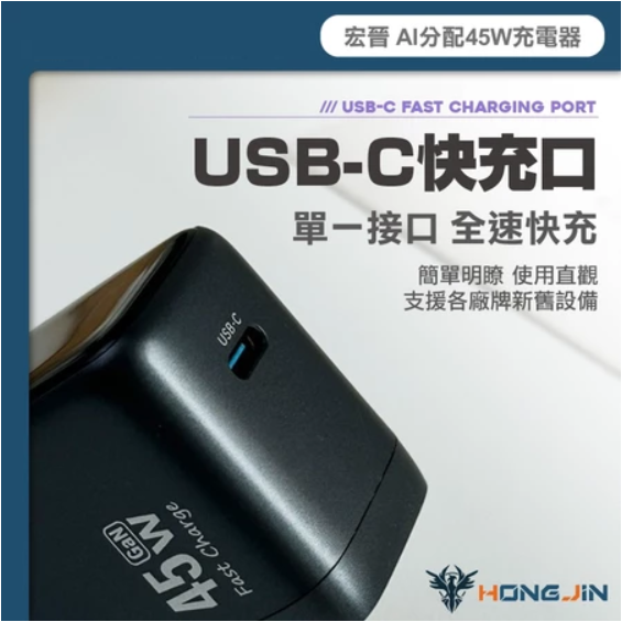 AI分配 45W 充電器 智慧降壓 數顯螢幕 Type-C快充 摺疊插頭 充電頭-細節圖3